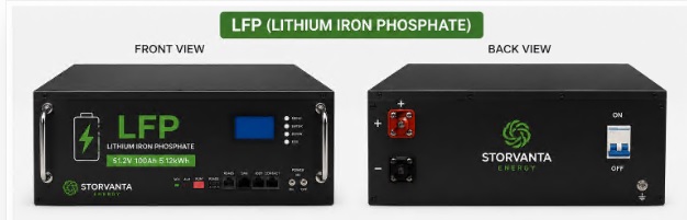 Storvanta LFP / LiFePO₄ battery back view